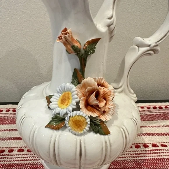 Vintage Capodimonte Style Hand Painted Majolica Porcelain Pitcher Made in Italy